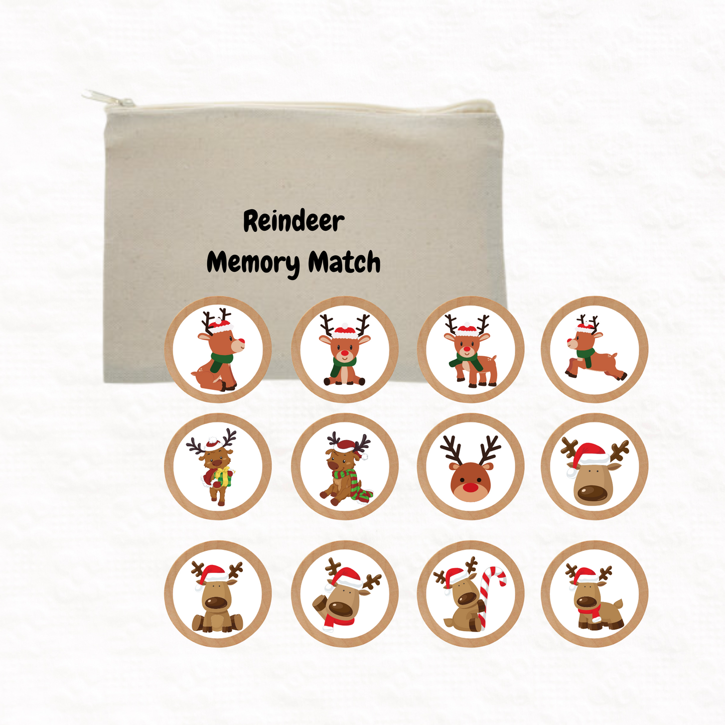 Wooden reindeer memory matching game