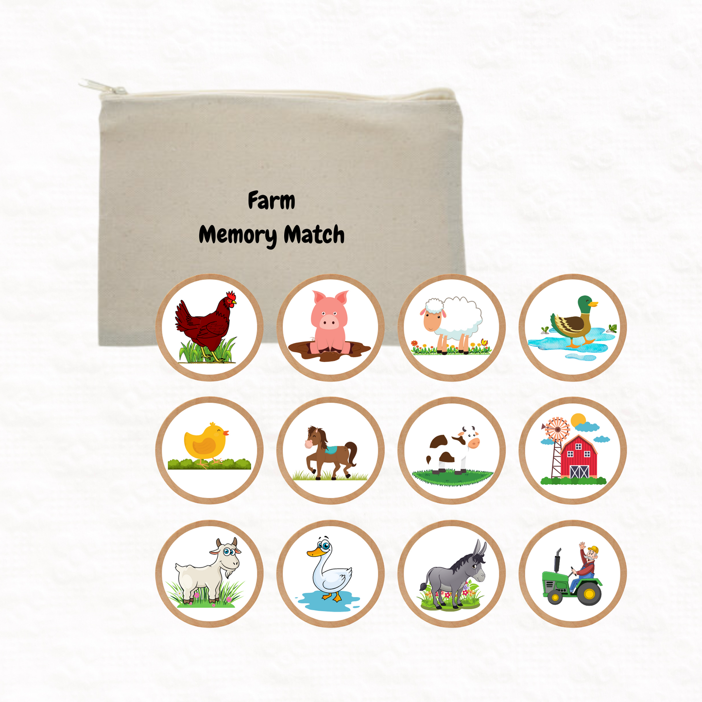 Wooden Farm animal memory matching game