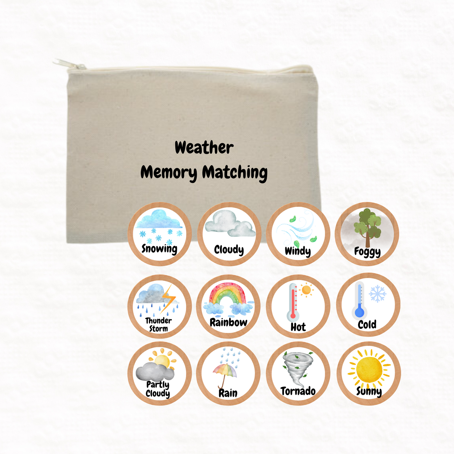 Wooden weather memory matching game